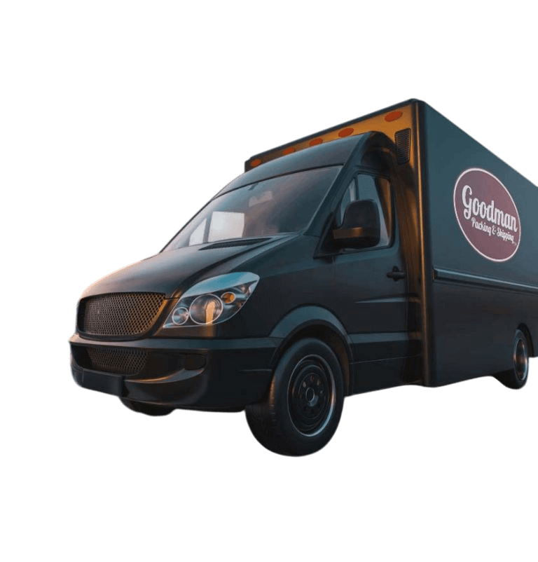 Goodman Packing Shipping delivery truck parked, showcasing branding and design.