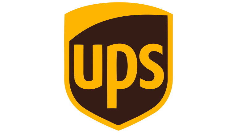 UPS logo featuring a brown shield with yellow accents and the letters UPS in bold.