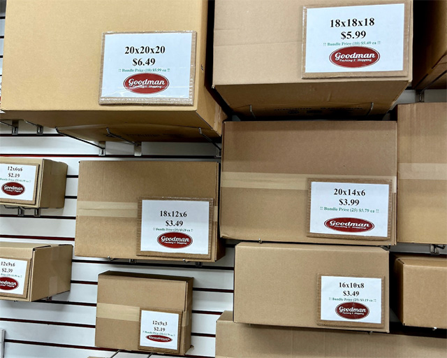 Goodman Packing and Shipping has a large selection of boxes, packing and moving supplies in ever  one of our 3 LA stores